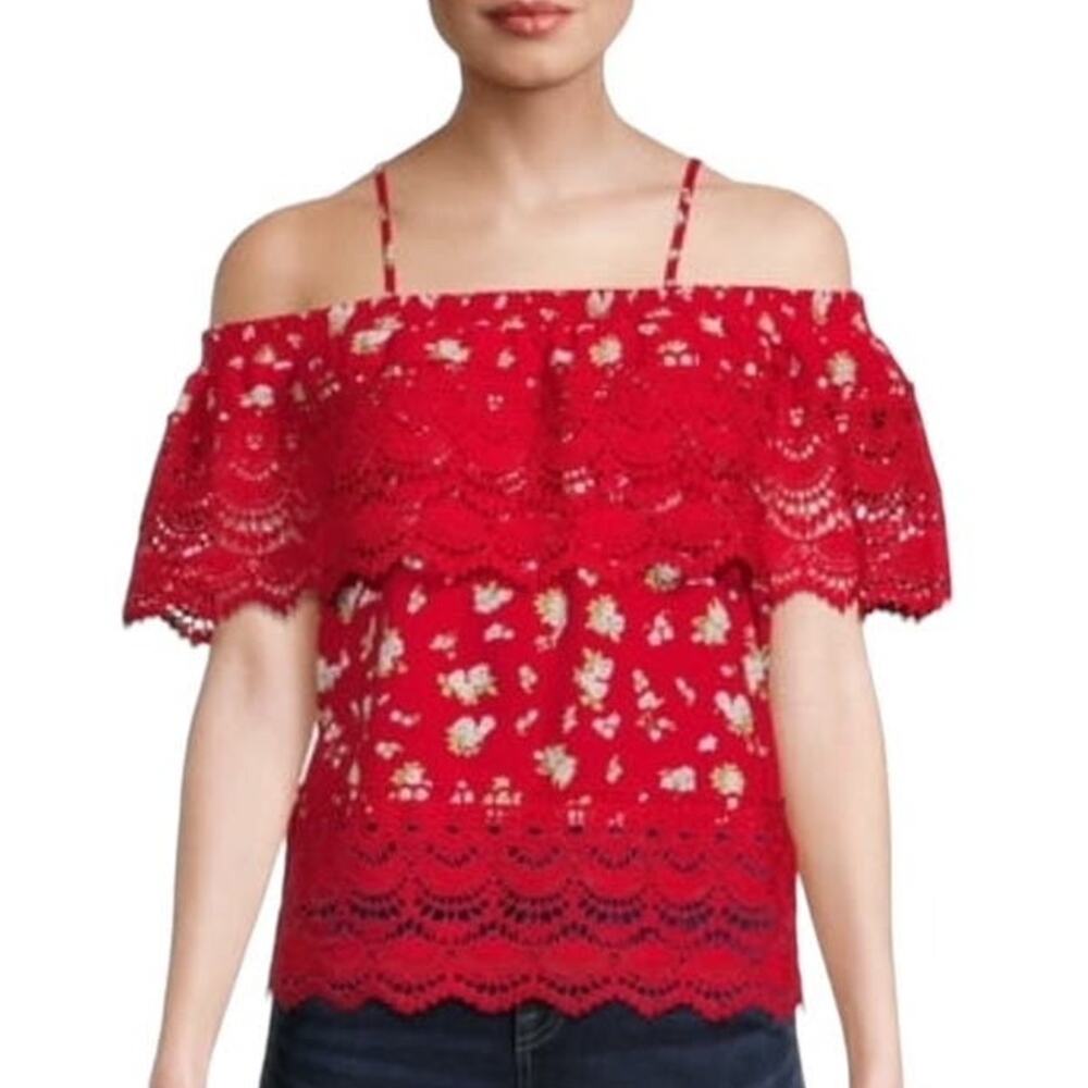 NWT ~ NOBO Boho Red Floral On Off Shoulder Bohemian Blouse ~ Women's Jr's XXL 19
